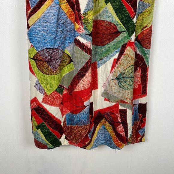 Elisa Maxi Dress Leaf Print Womens S/M V Neck Drawstring Bodice Lightweight Pant - Picture 2 of 9